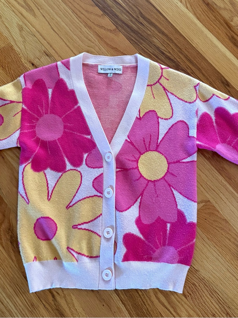 Willow & Wind Pink Floral Button-Up Cardigan Sweater
